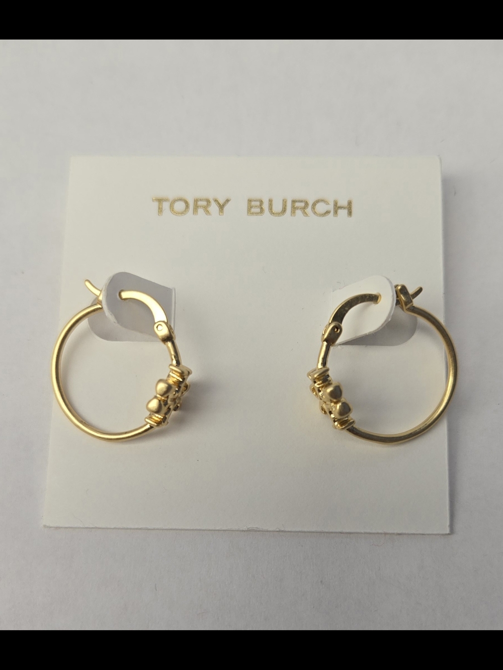 Tory Burch Small Gold Hoop Earrings with Bead Detail